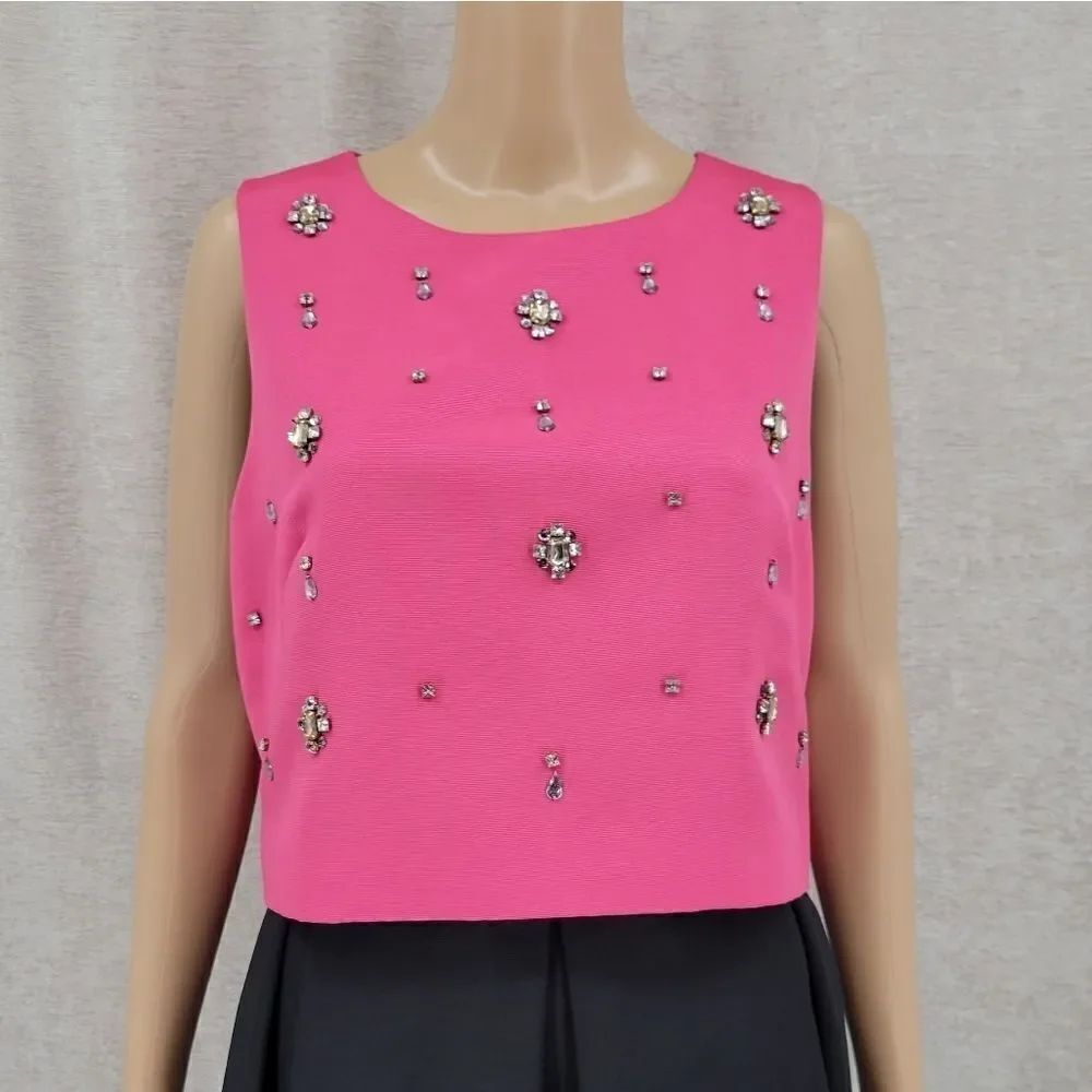 Eliza J Pink Formal Rhinestone Embellished Cropped Tank Women's Size 12